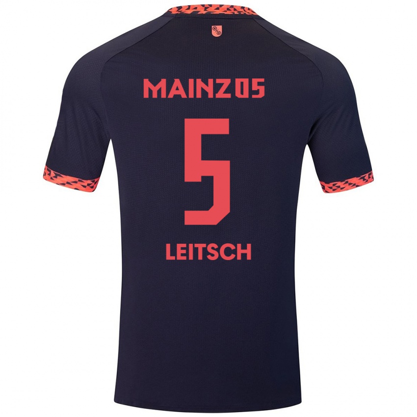 Kinder Maxim Leitsch #5 Blau Korallenrot Auswärtstrikot Trikot 2024/25 T-Shirt Schweiz