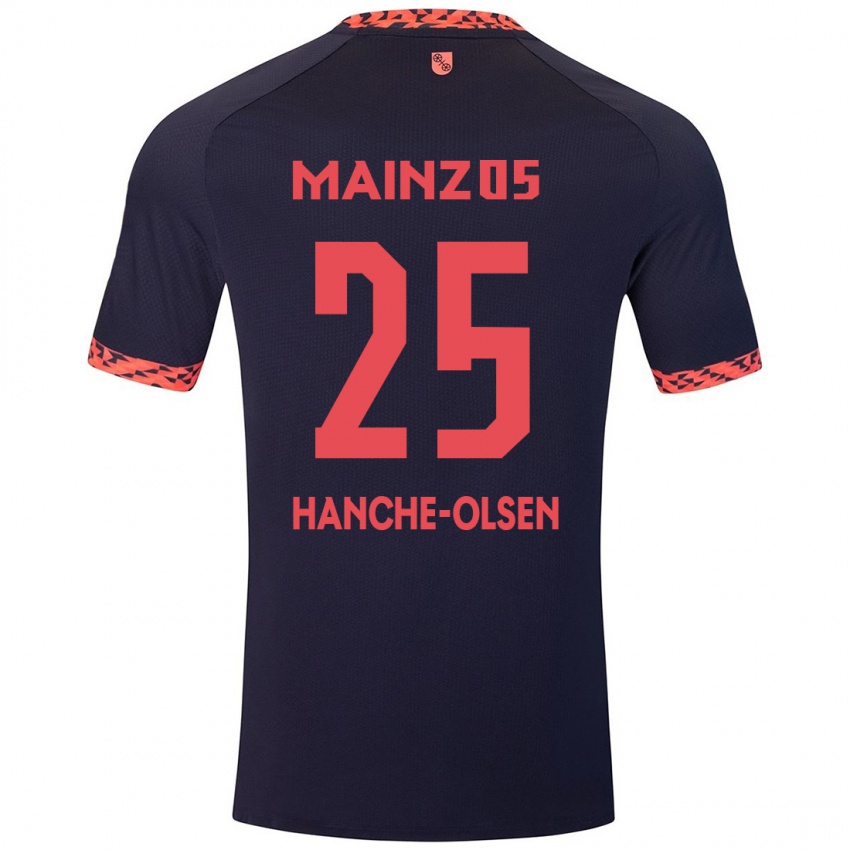 Kinder Andreas Hanche-Olsen #25 Blau Korallenrot Auswärtstrikot Trikot 2024/25 T-Shirt Schweiz