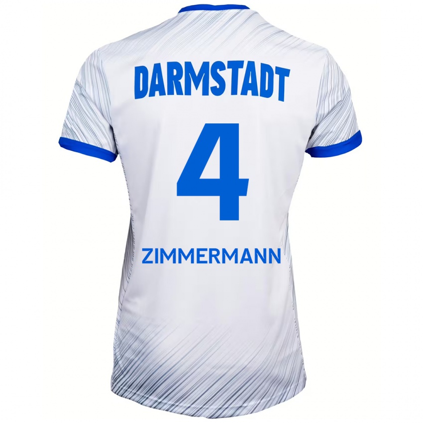 Enfant Maillot Christoph Zimmermann #4 Blanc Bleu Tenues Extérieur 2024/25 T-Shirt Suisse