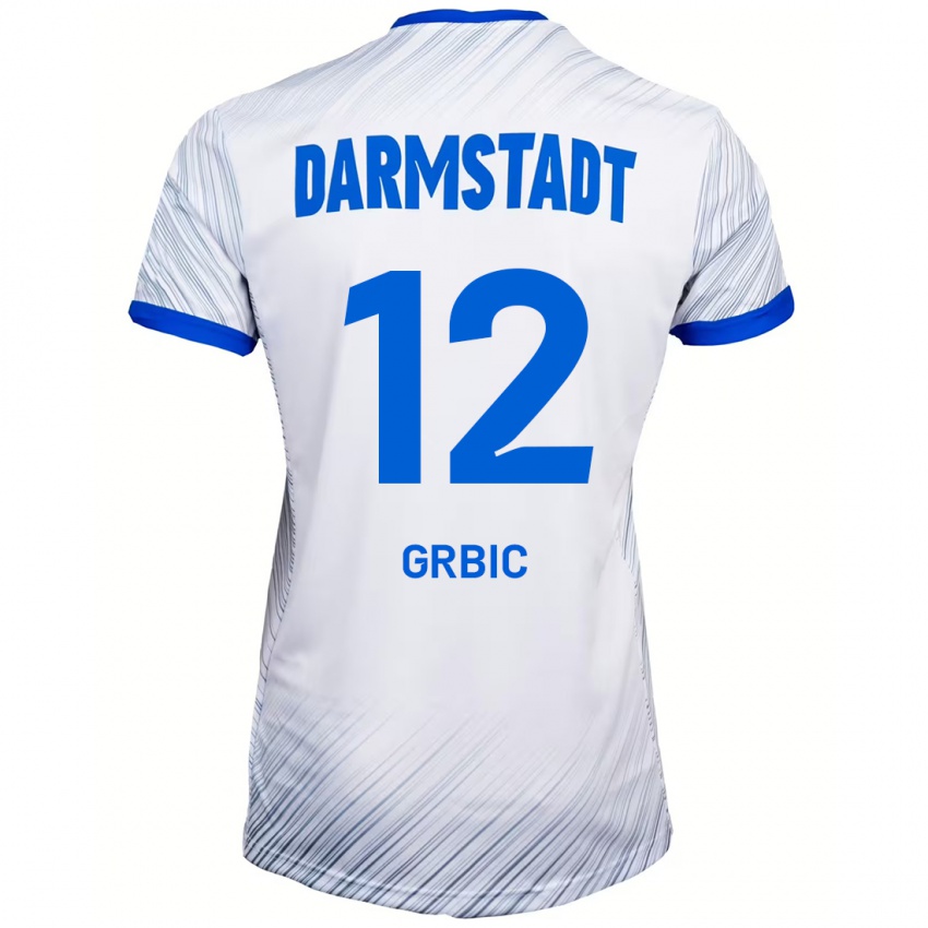 Enfant Maillot Viktor Grbic #12 Blanc Bleu Tenues Extérieur 2024/25 T-Shirt Suisse