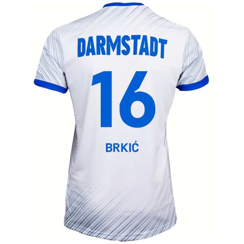 Enfant Maillot Amar Brkić #16 Blanc Bleu Tenues Extérieur 2024/25 T-Shirt Suisse