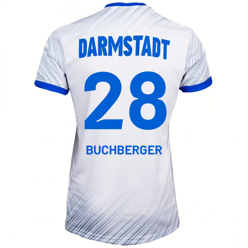 Kinder Jonas Buchberger #28 Weiß Blau Auswärtstrikot Trikot 2024/25 T-Shirt Schweiz