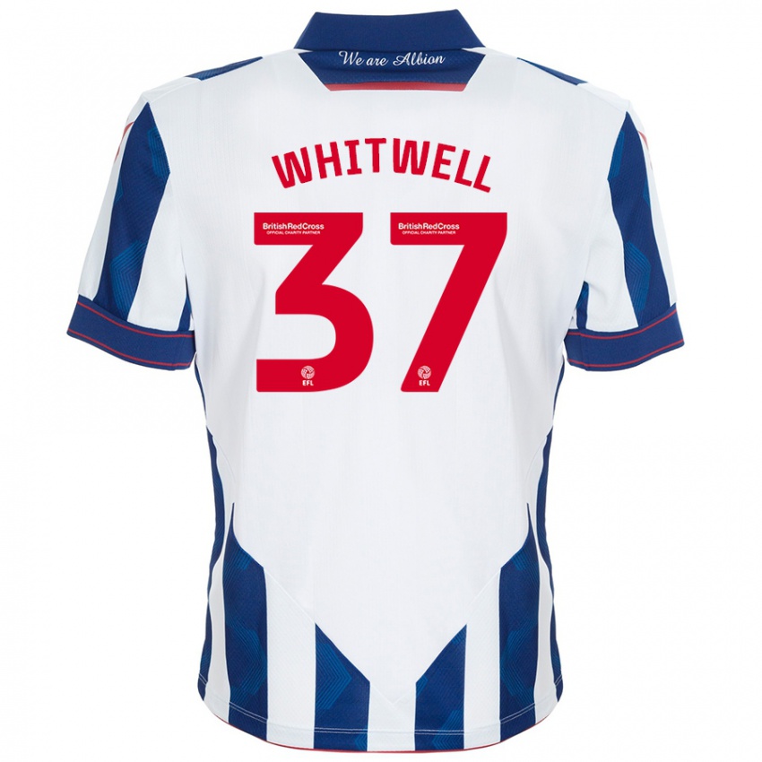 Homme Maillot Harry Whitwell #37 Blanc Bleu Foncé Tenues Domicile 2024/25 T-Shirt Suisse