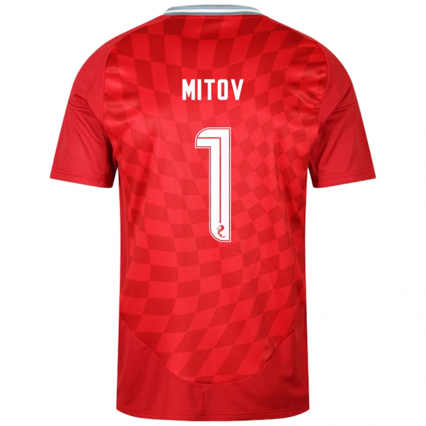 Homme Maillot Dimitar Mitov #1 Rouge Tenues Domicile 2024/25 T-Shirt Suisse