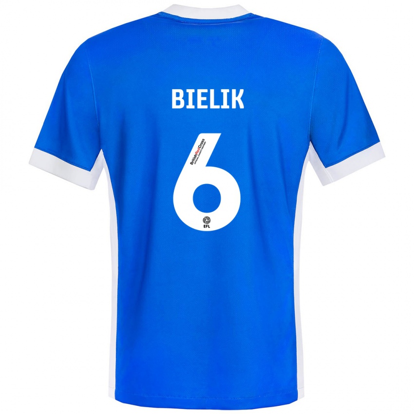 Homme Maillot Krystian Bielik #6 Bleu Blanc Tenues Domicile 2024/25 T-Shirt Suisse