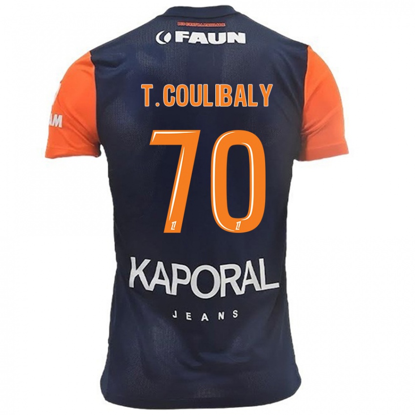 Homme Maillot Tanguy Coulibaly #70 Bleu Marine Orange Tenues Domicile 2024/25 T-Shirt Suisse