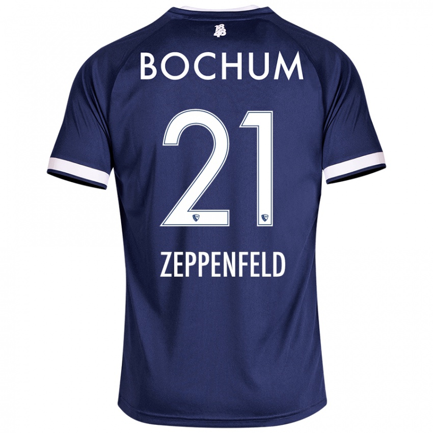 Homme Maillot Paul Zeppenfeld #21 Bleu Foncé Tenues Domicile 2024/25 T-Shirt Suisse