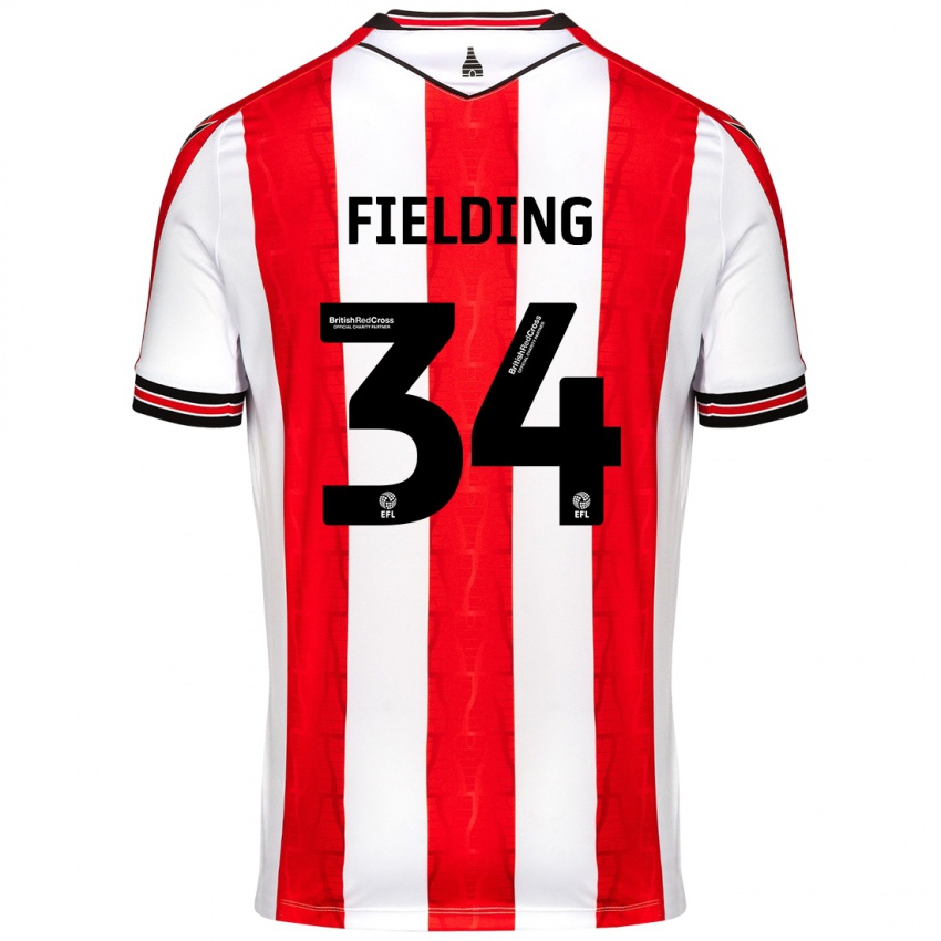 Femme Maillot Frank Fielding #34 Rouge Blanc Tenues Domicile 2024/25 T-Shirt Suisse