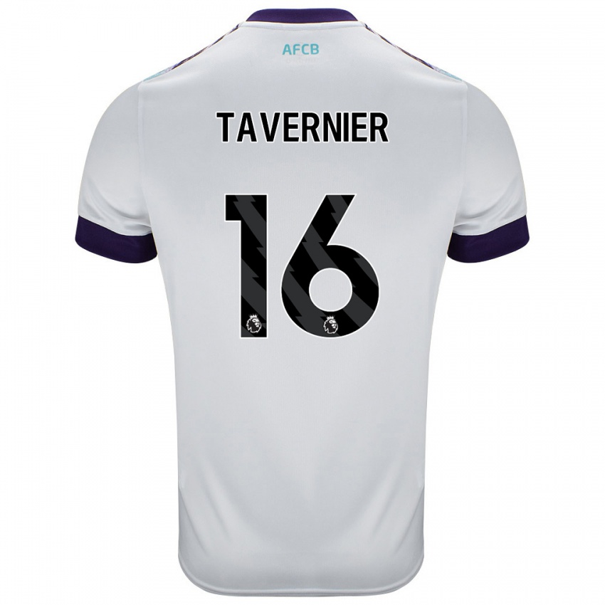 Femme Maillot Marcus Tavernier #16 Blanc Vert Violet Tenues Extérieur 2024/25 T-Shirt Suisse