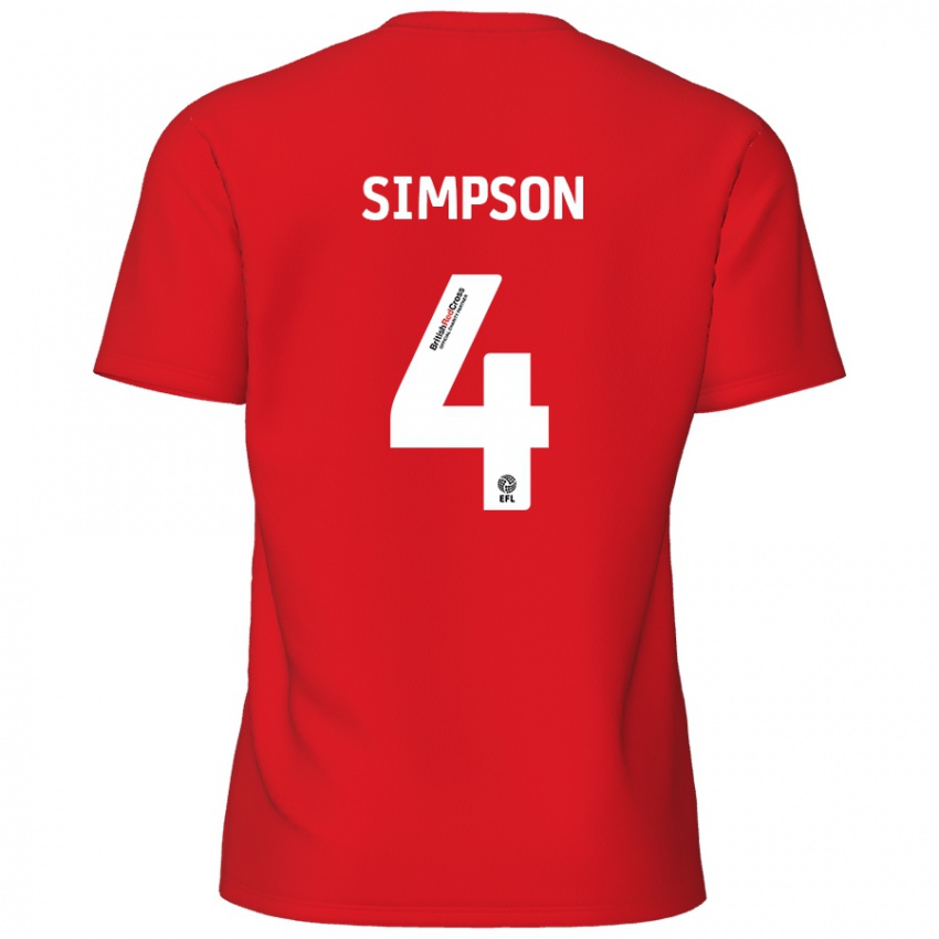 Enfant Maillot Jack Simpson #4 Rouge Tenues Domicile 2024/25 T-Shirt Suisse