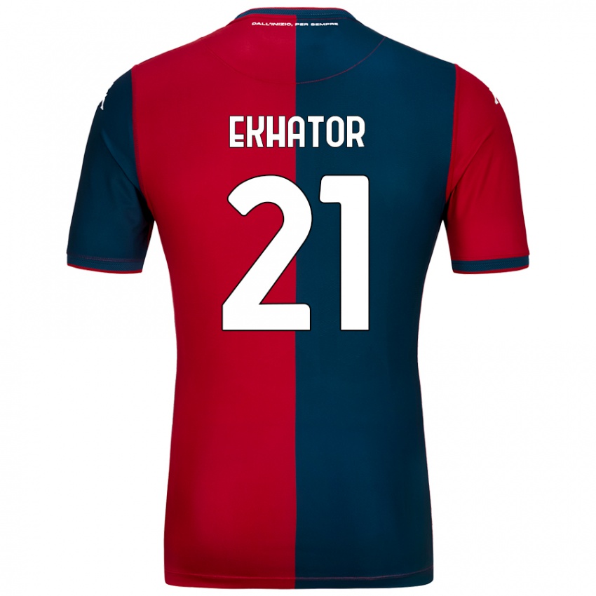 Enfant Maillot Jeff Ekhator #21 Rouge Bleu Foncé Tenues Domicile 2024/25 T-Shirt Suisse