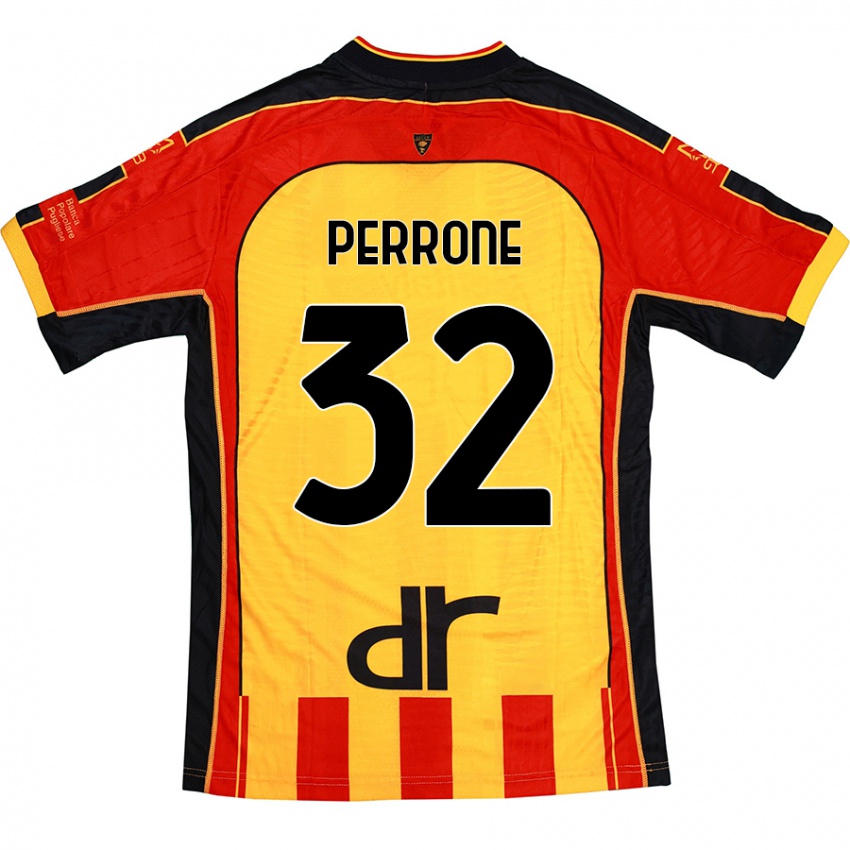 Enfant Maillot Samuele Perrone #32 Jaune Rouge Tenues Domicile 2024/25 T-Shirt Suisse