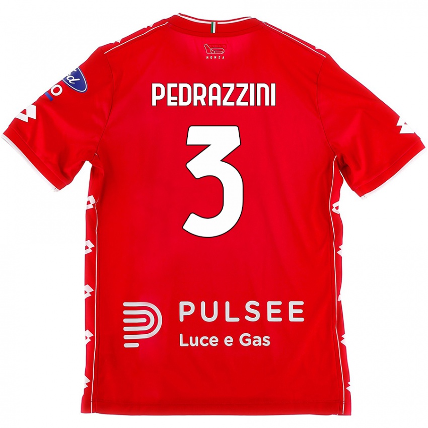 Enfant Maillot Carlo Pedrazzini #3 Rouge Blanc Tenues Domicile 2024/25 T-Shirt Suisse