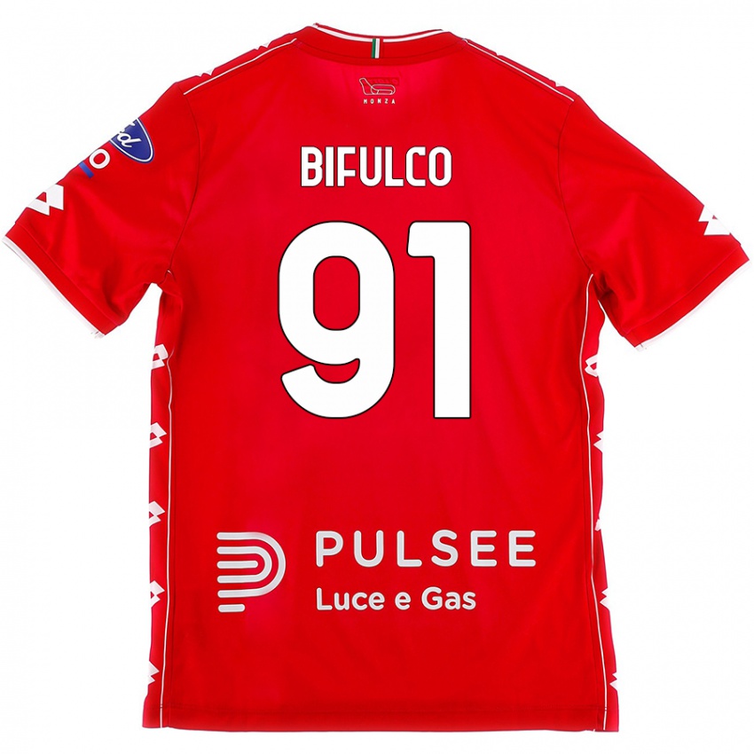 Enfant Maillot Davide Bifulco #91 Rouge Blanc Tenues Domicile 2024/25 T-Shirt Suisse