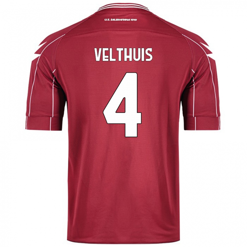 Kinder Tijs Velthuis #4 Burgundrot Heimtrikot Trikot 2024/25 T-Shirt Schweiz