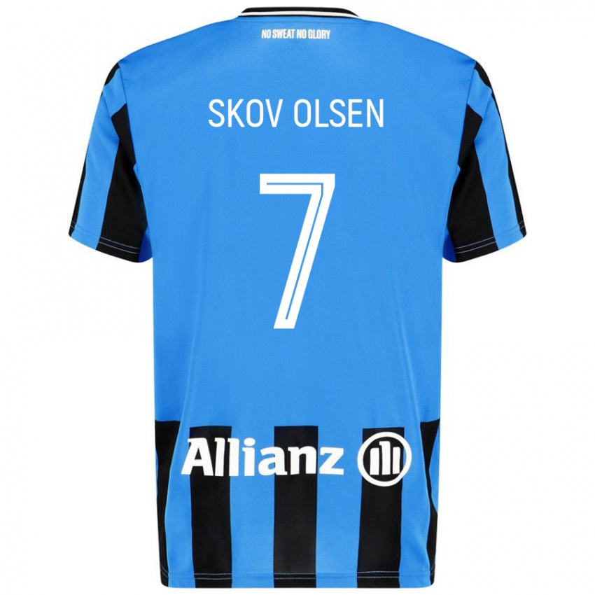 Enfant Maillot Andreas Skov Olsen #7 Bleu Ciel Noir Tenues Domicile 2024/25 T-Shirt Suisse