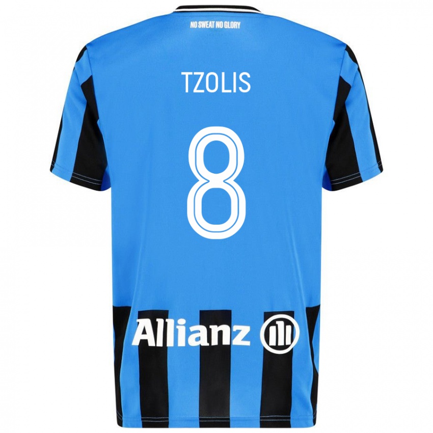 Enfant Maillot Christos Tzolis #8 Bleu Ciel Noir Tenues Domicile 2024/25 T-Shirt Suisse