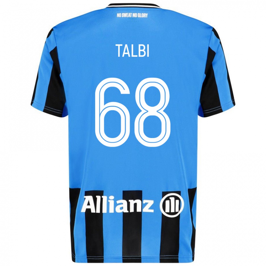 Enfant Maillot Chemsdine Talbi #68 Bleu Ciel Noir Tenues Domicile 2024/25 T-Shirt Suisse