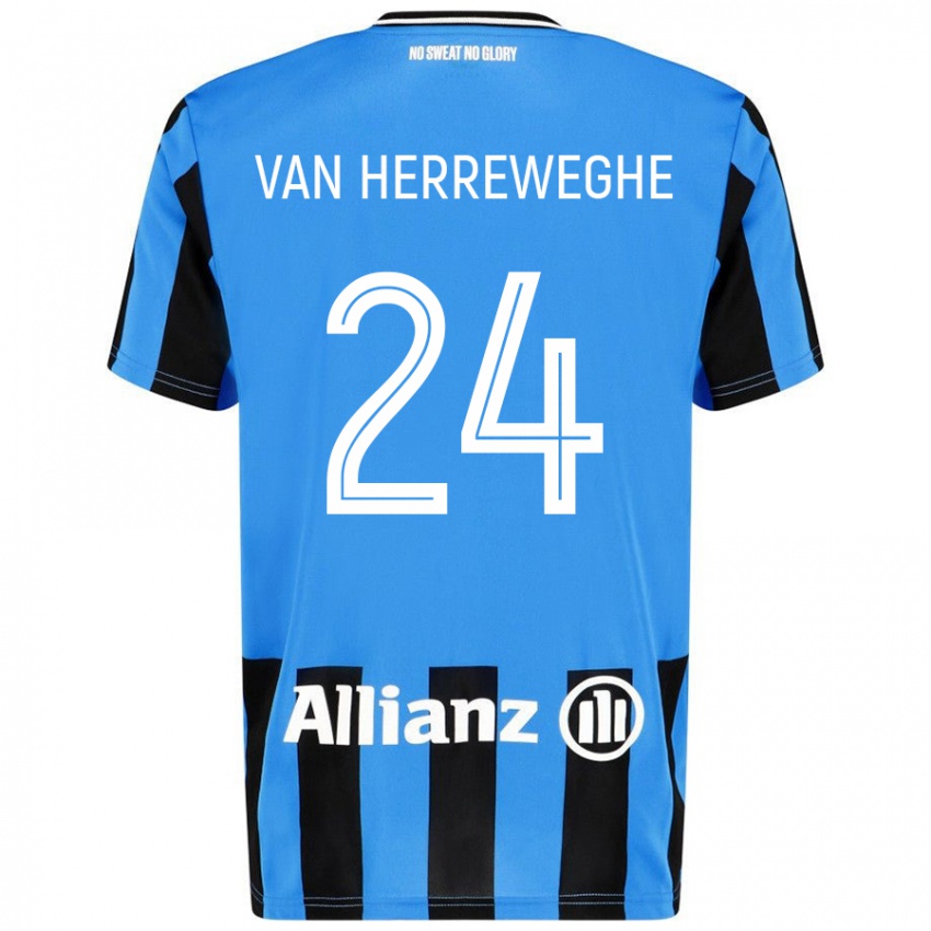 Enfant Maillot Febe Van Herreweghe #24 Bleu Ciel Noir Tenues Domicile 2024/25 T-Shirt Suisse