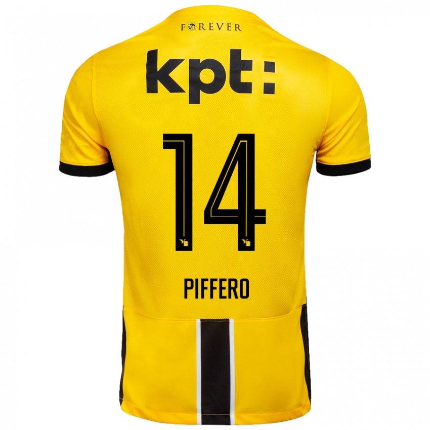 Enfant Maillot David Piffero #14 Jaune Noir Tenues Domicile 2024/25 T-Shirt Suisse