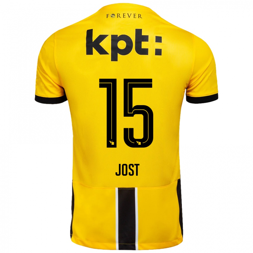 Enfant Maillot Tristan Jost #15 Jaune Noir Tenues Domicile 2024/25 T-Shirt Suisse