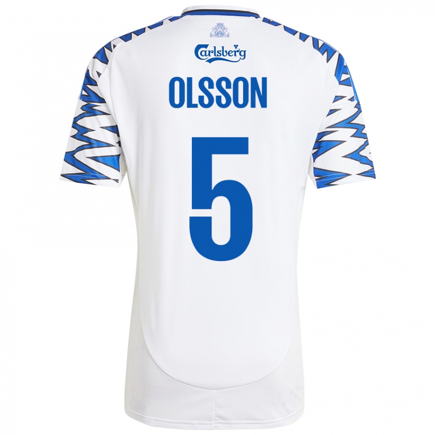 Kinder Cornelius Olsson #5 Weiß Himmelblau Heimtrikot Trikot 2024/25 T-Shirt Schweiz