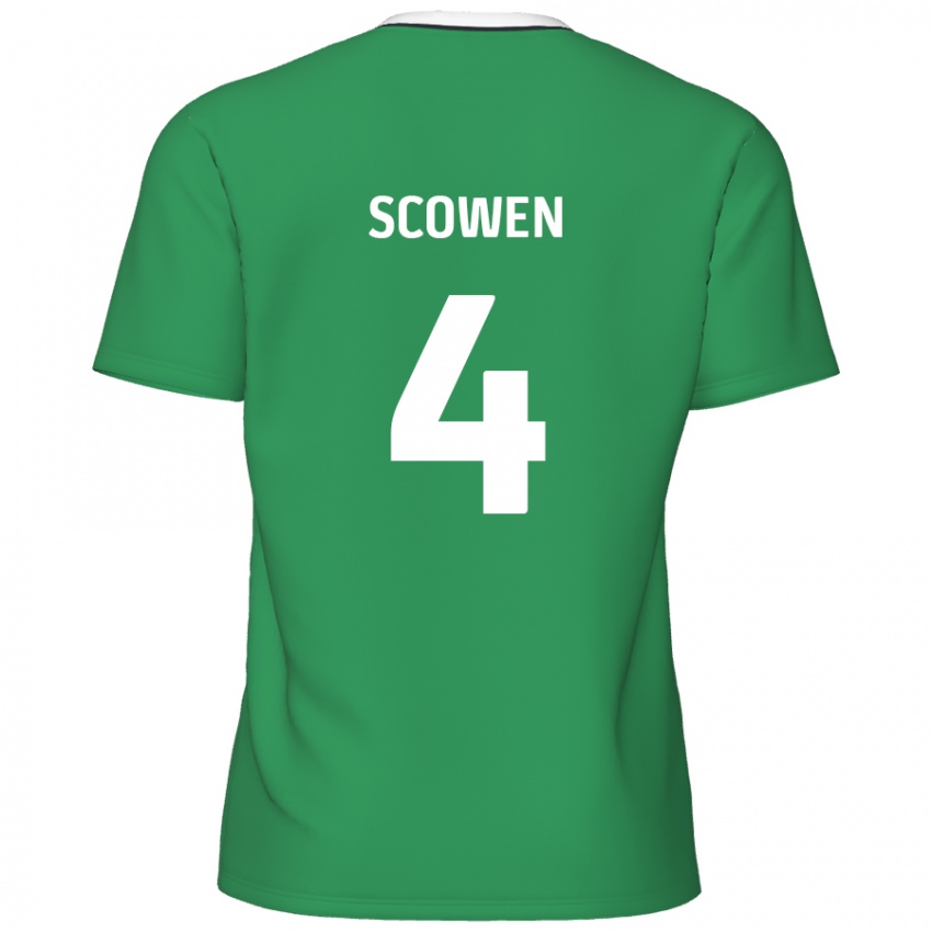 Kinder Josh Scowen #4 Grün Weiße Streifen Auswärtstrikot Trikot 2024/25 T-Shirt Schweiz