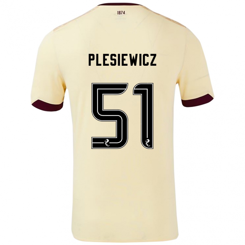 Kinder Szymon Plesiewicz #51 Creme Burgunderrot Auswärtstrikot Trikot 2024/25 T-Shirt Schweiz