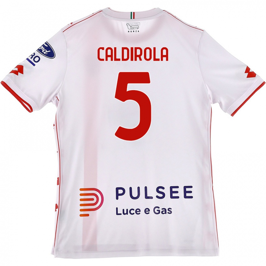 Enfant Maillot Luca Caldirola #5 Blanc Rouge Tenues Extérieur 2024/25 T-Shirt Suisse