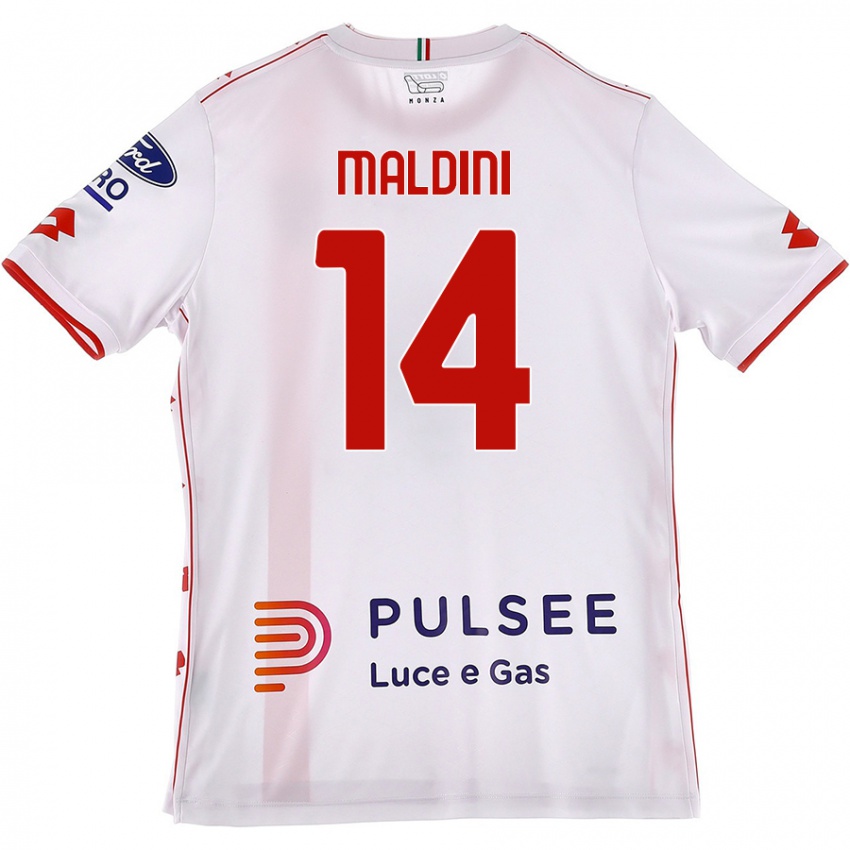 Enfant Maillot Daniel Maldini #14 Blanc Rouge Tenues Extérieur 2024/25 T-Shirt Suisse