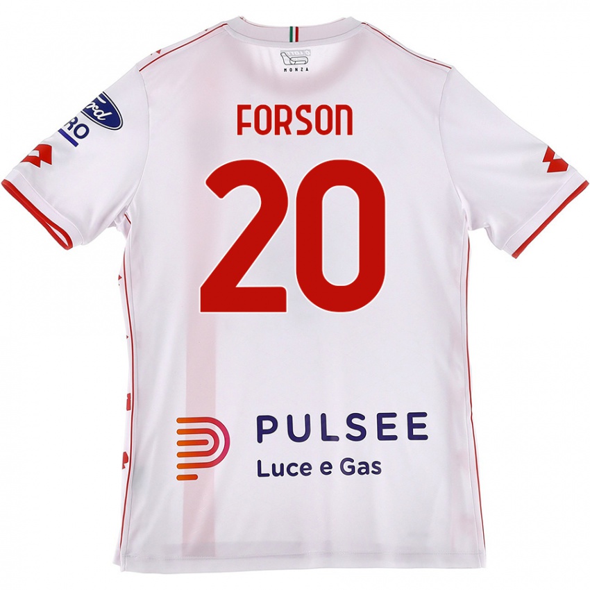 Enfant Maillot Omari Forson #20 Blanc Rouge Tenues Extérieur 2024/25 T-Shirt Suisse