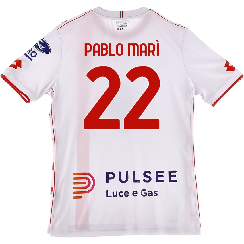 Enfant Maillot Pablo Marí #22 Blanc Rouge Tenues Extérieur 2024/25 T-Shirt Suisse