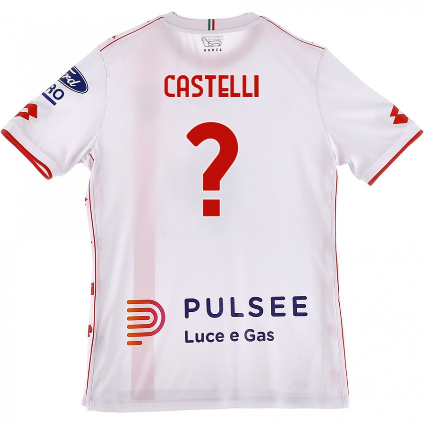 Enfant Maillot Davide Castelli #0 Blanc Rouge Tenues Extérieur 2024/25 T-Shirt Suisse