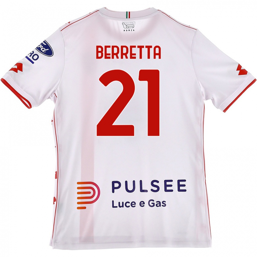 Enfant Maillot Alessandro Berretta #21 Blanc Rouge Tenues Extérieur 2024/25 T-Shirt Suisse