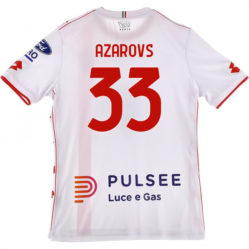 Enfant Maillot Timurs Azarovs #33 Blanc Rouge Tenues Extérieur 2024/25 T-Shirt Suisse