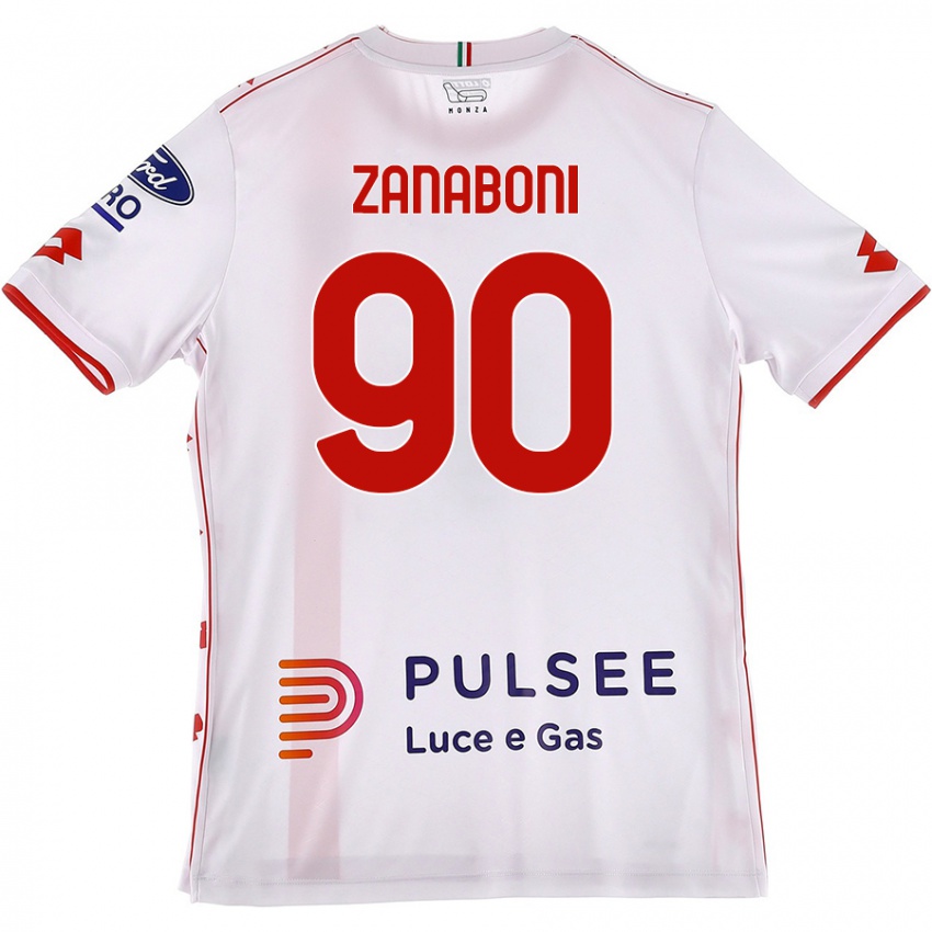 Enfant Maillot Emanuele Zanaboni #90 Blanc Rouge Tenues Extérieur 2024/25 T-Shirt Suisse