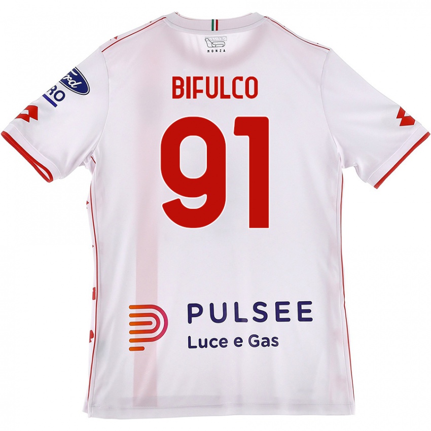 Enfant Maillot Davide Bifulco #91 Blanc Rouge Tenues Extérieur 2024/25 T-Shirt Suisse