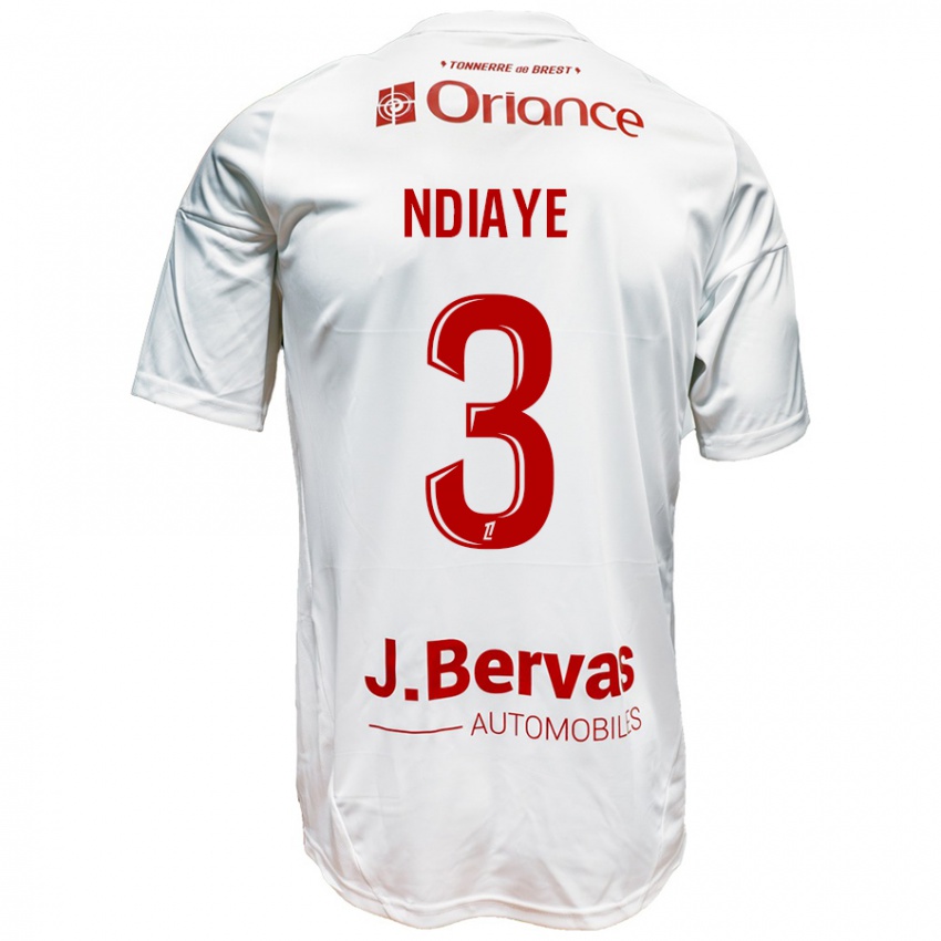 Enfant Maillot Abdoulaye Ndiaye #3 Blanc Rouge Tenues Extérieur 2024/25 T-Shirt Suisse