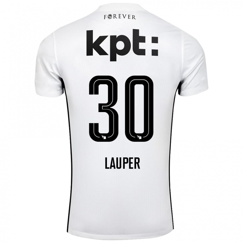 Kinder Sandro Lauper #30 Weiß Schwarz Auswärtstrikot Trikot 2024/25 T-Shirt Schweiz