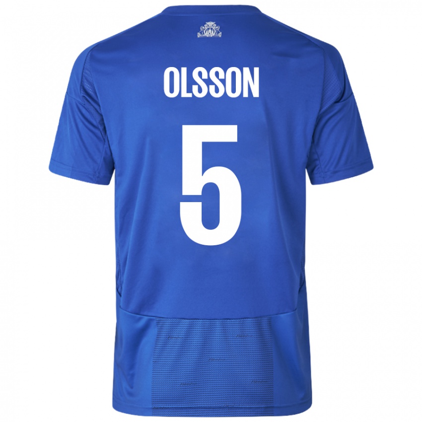 Kinder Cornelius Olsson #5 Weiß Blau Auswärtstrikot Trikot 2024/25 T-Shirt Schweiz