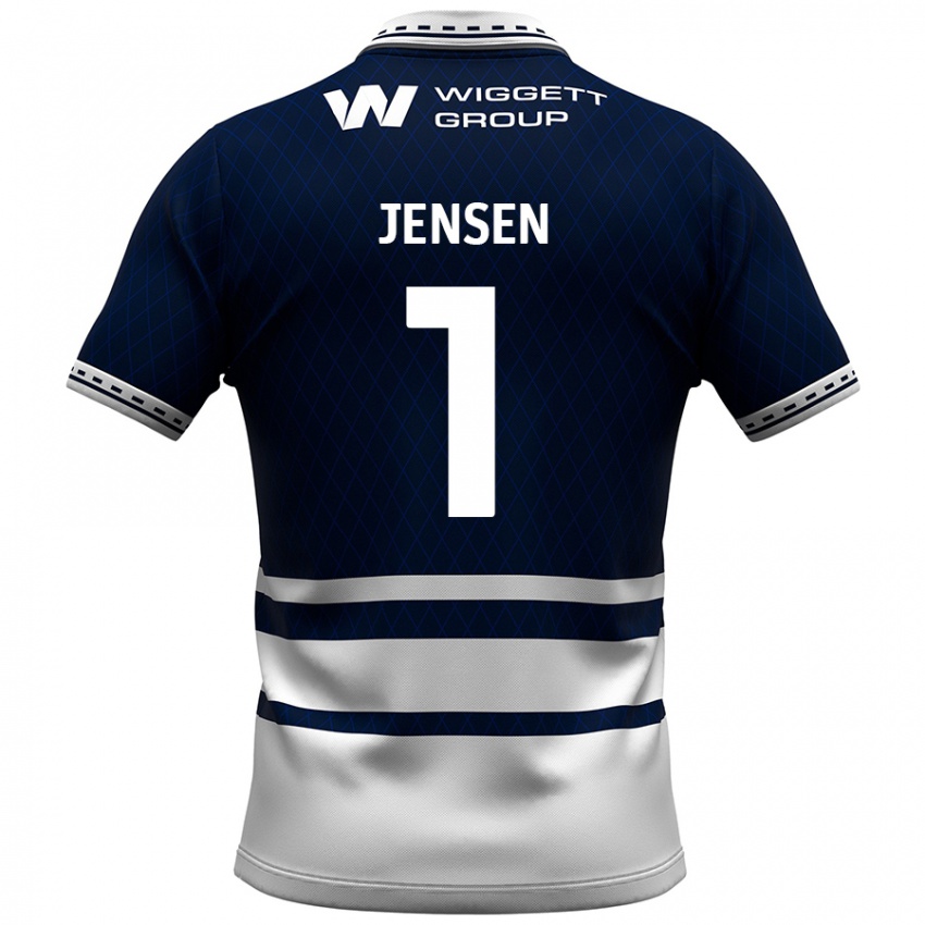 Homme Maillot Lukas Jensen #1 Bleu Marine Blanc Tenues Domicile 2024/25 T-Shirt Suisse