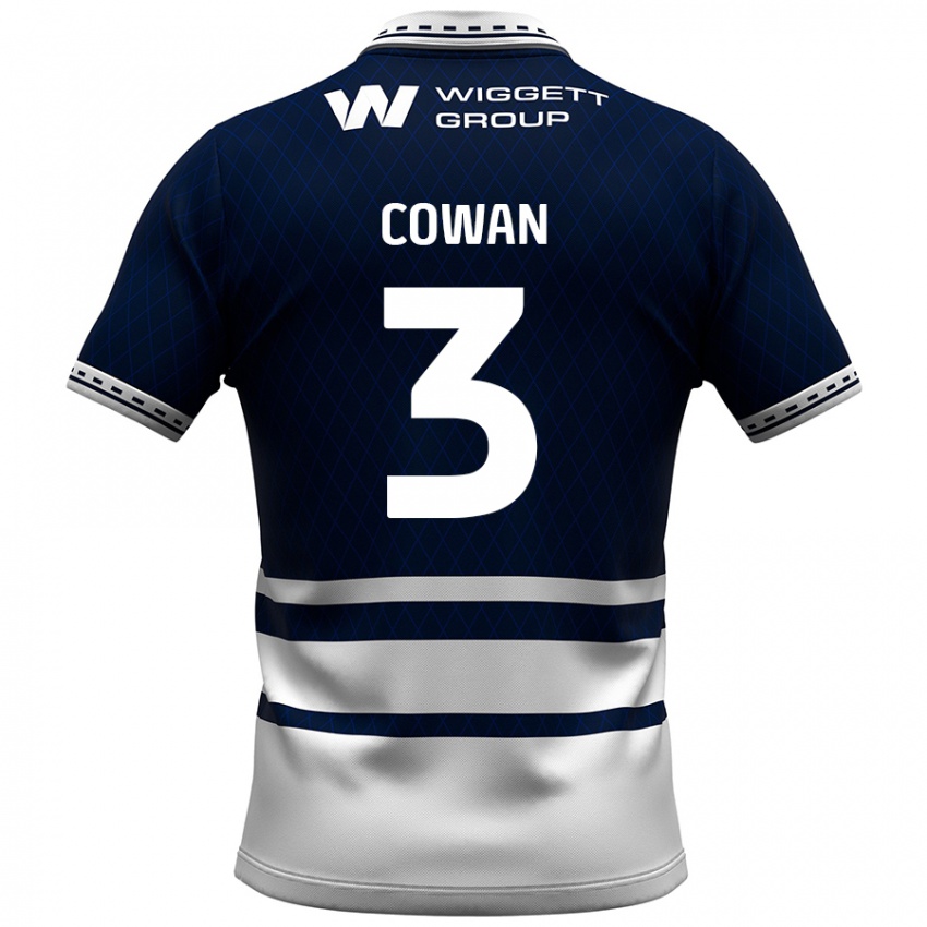 Homme Maillot Leanne Cowan #3 Bleu Marine Blanc Tenues Domicile 2024/25 T-Shirt Suisse