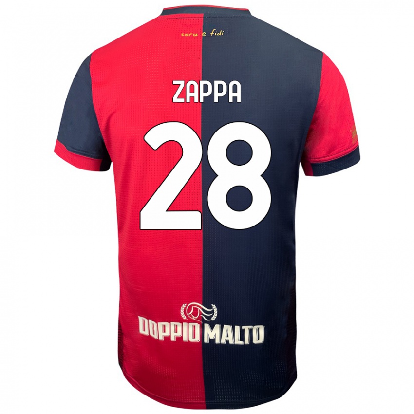 Homme Maillot Gabriele Zappa #28 Rouge Bleu Foncé Tenues Domicile 2024/25 T-Shirt Suisse