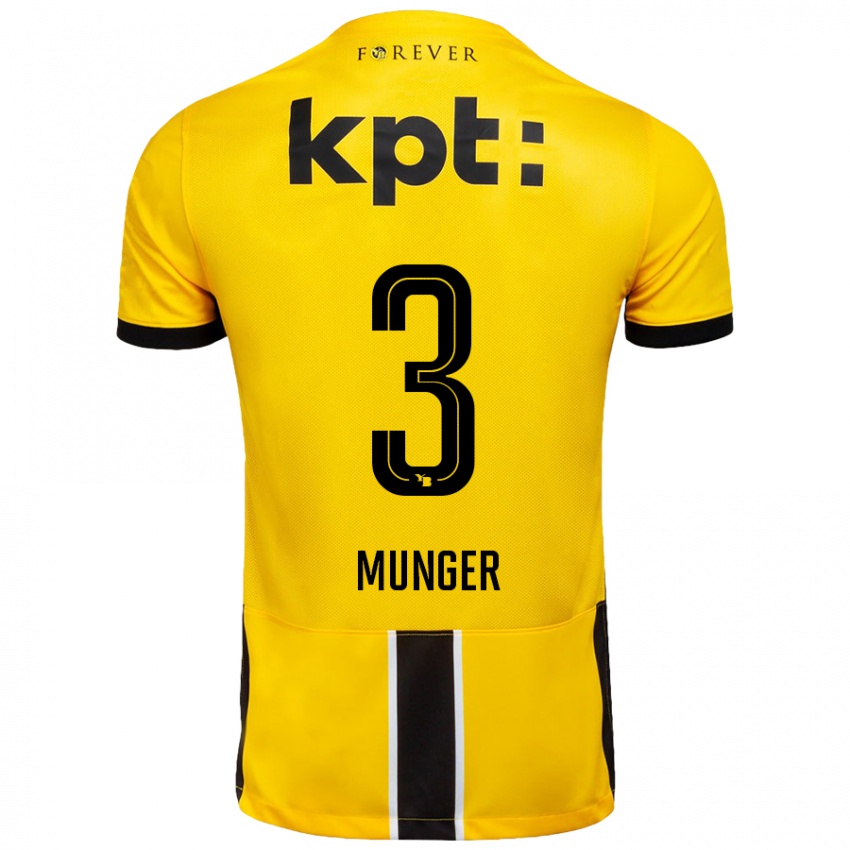 Homme Maillot Noa Münger #3 Jaune Noir Tenues Domicile 2024/25 T-Shirt Suisse