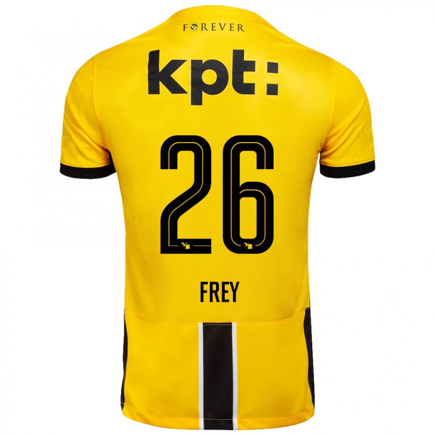 Homme Maillot Laura Frey #26 Jaune Noir Tenues Domicile 2024/25 T-Shirt Suisse