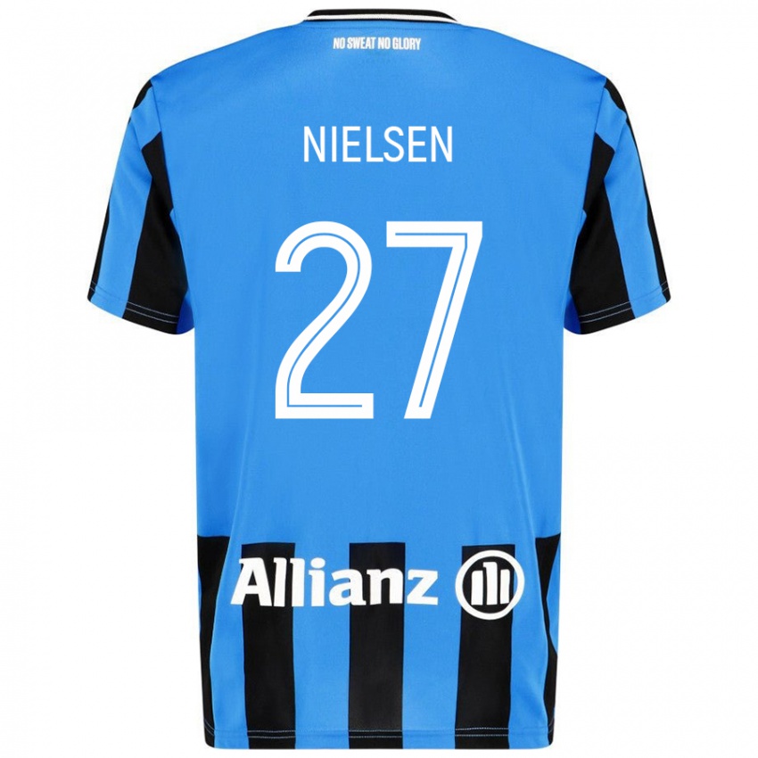 Femme Maillot Casper Nielsen #27 Bleu Ciel Noir Tenues Domicile 2024/25 T-Shirt Suisse