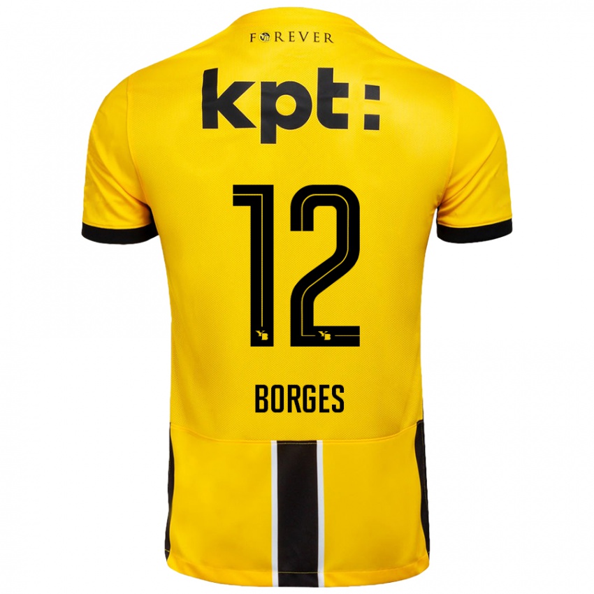 Femme Maillot David Borges #12 Jaune Noir Tenues Domicile 2024/25 T-Shirt Suisse