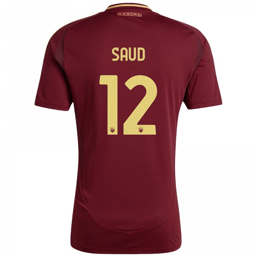 Femme Maillot Saud Abdulhamid #12 Rouge Brun Or Tenues Domicile 2024/25 T-Shirt Suisse